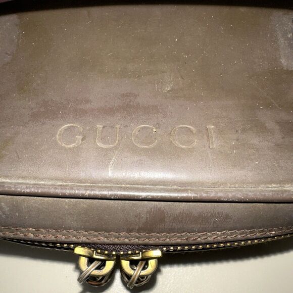 Authentic GUCCI Rare Vanity Bamboo Zipper Cosmetic Pouch Bag Mini Handbag Brown - Picture 2 of 11